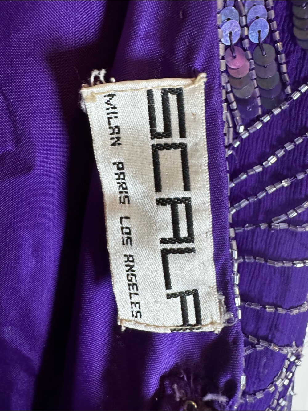 Scala Vintage Purple Sequin SilkBeaded Art Deco Flapper Mini Dress - Picture 3 of 10